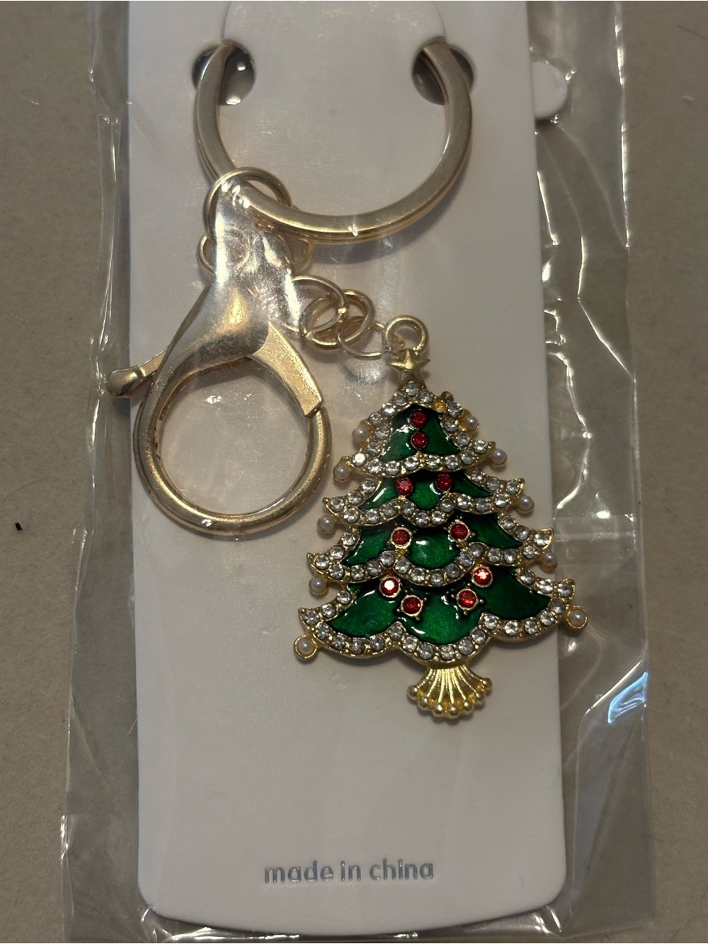 Festive Christmas Tree Keychain with Rhinestones NWT